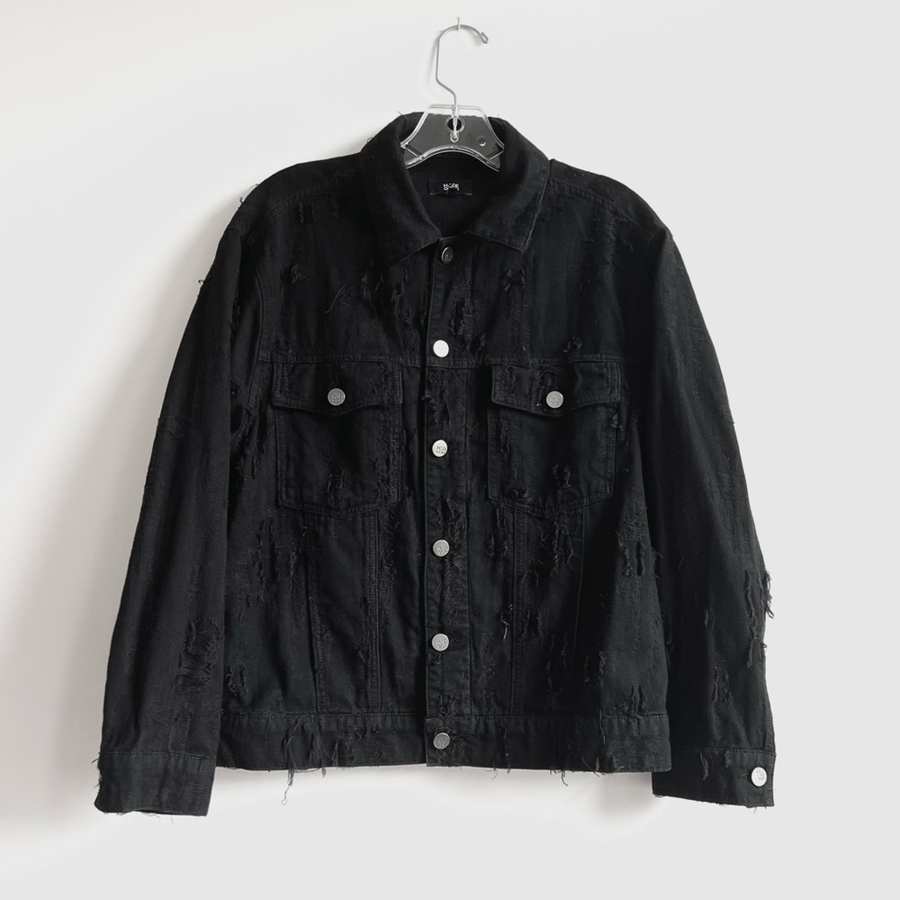 Made Gold black distressed denim jean jacket